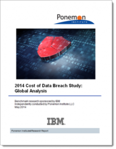 Report cover for 2014 Cost of Data Breach Study